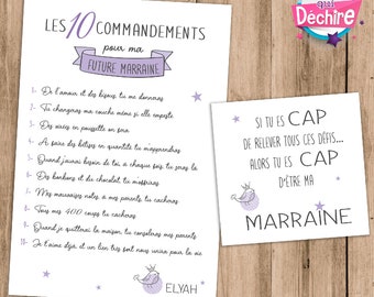Carte demande marraine - 10 commandements pour marraine - idée cadeau marraine - annonce marraine - veux-tu être ma marraine ?