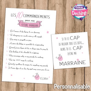 Carte demande marraine - 10 commandements pour marraine - idée cadeau marraine - annonce marraine - veux-tu être ma marraine ?