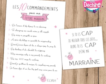 Carte demande marraine - 10 commandements pour marraine - idée cadeau marraine - annonce marraine - veux-tu être ma marraine ?