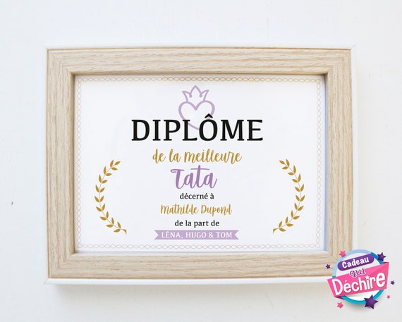 idée cadeau tata - Affiche diplôme tata - Choix du format - Vendu sans le cadre - cadeau tata