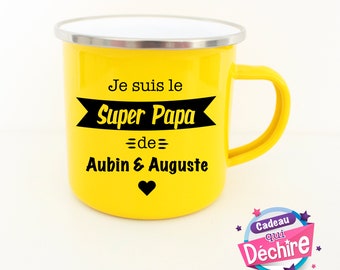 Customizable "Super Daddy" enamelled cup, Father's Day gift idea, Dad gift