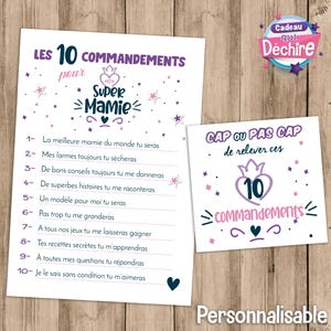 Carte annonce papy - 10 commandements pour mamie - idée cadeau mamie, idée cadeau fête des grands-mères, cadeau future mamie