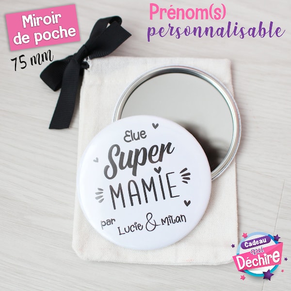 Miroir de poche personnalisable - 75 mm - Cadeau mamie, idée cadeau fête des grands-mères