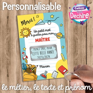 Ticket carte à gratter personnalisable - Remerciement maître, etc... - idée cadeau maître
