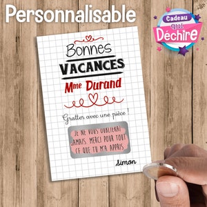 Ticket carte à gratter personnalisable - Remerciement maîtresse - idée cadeau maîtresse - carte mot maîtresse