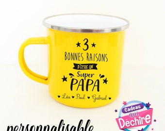 Customizable “Super Papa” enameled mug, Father’s Day gift idea, dad gift