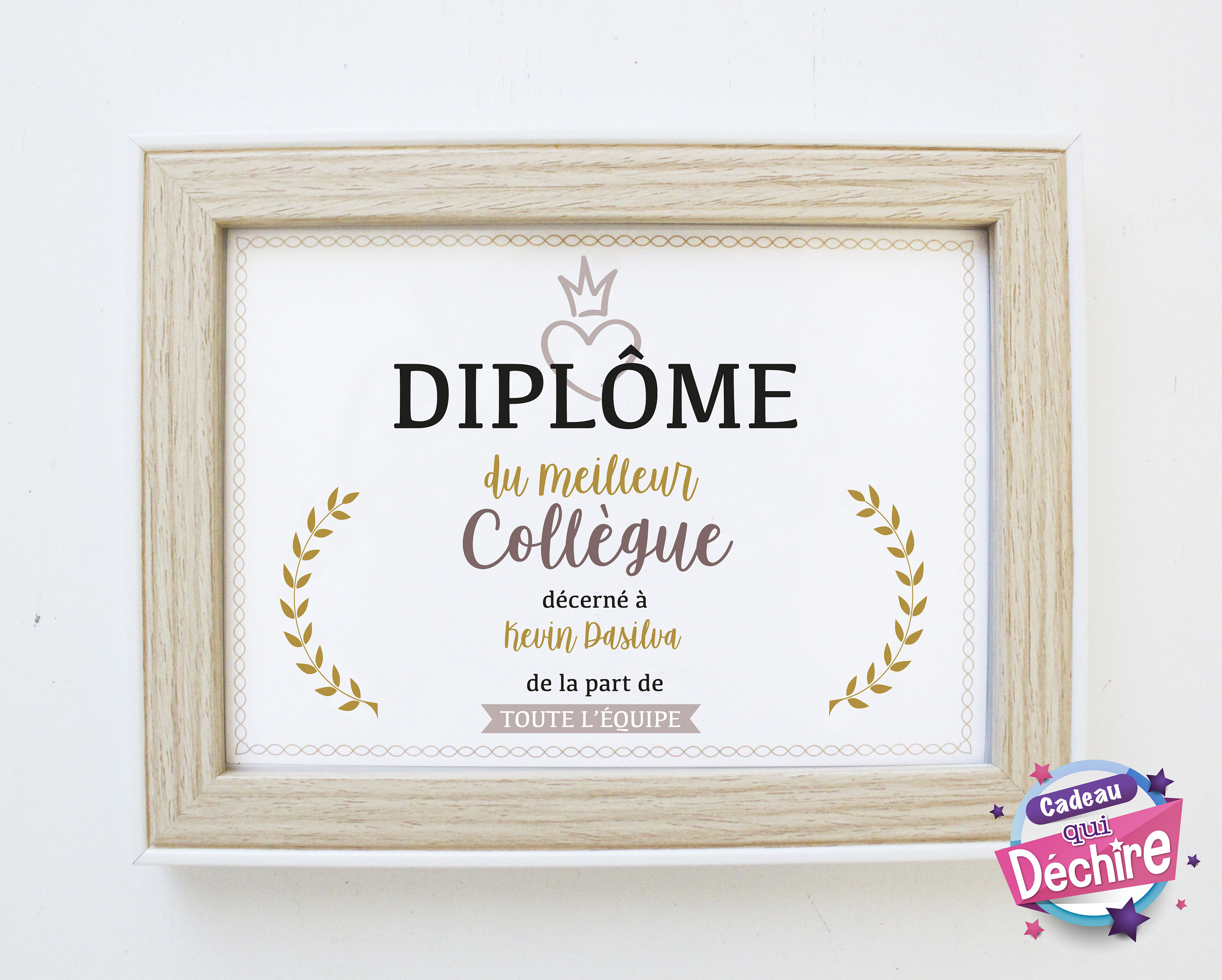 idée cadeau collègue - Affiche diplôme le meilleur collègue - Choix du  format - Vendu sans le cadre - cadeau collègue