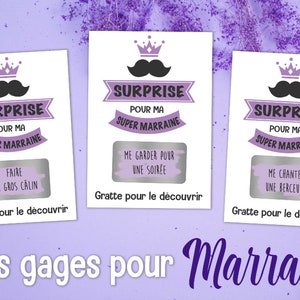 3 cartes à gratter personnalisable avec vos gages - idée cadeau marraine - cadeau marraine - ticket à gratter