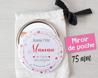 Miroir de poche personnalisable - 75 mm - Cadeau maman, idée cadeau fête des mères