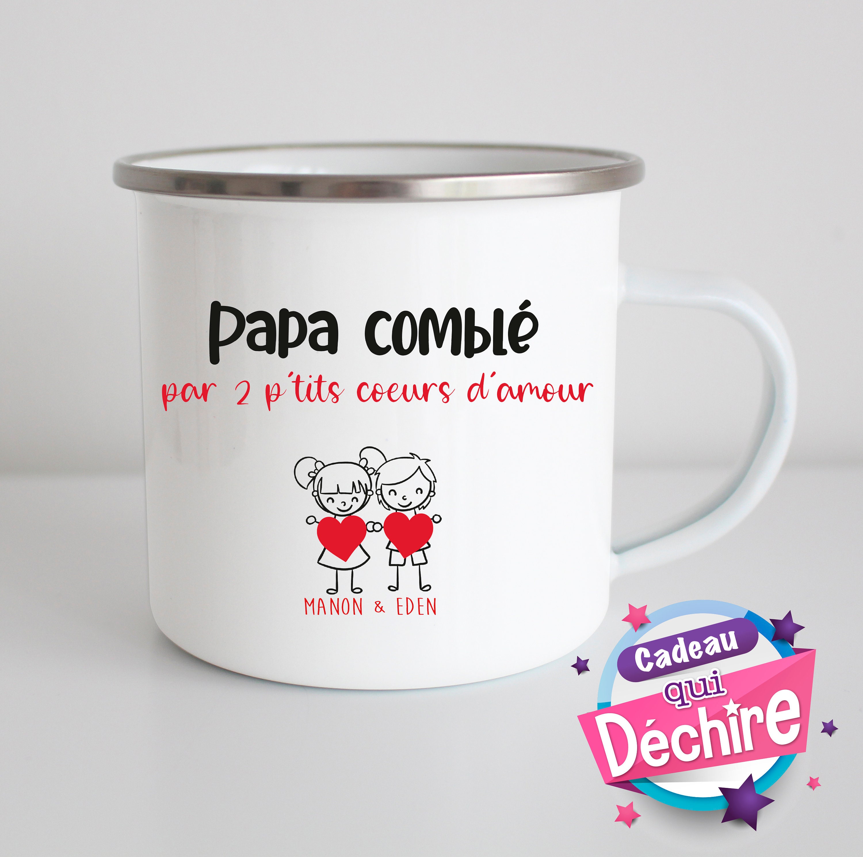 Tasse Émaillée Papa Comblé Personnalisable - Idée Cadeau Fête Des Pères Papa