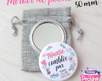 Specchio tascabile personalizzabile - 50 mm - Mamma regalo, nonna, madrina, tata, tata, tata, zia, sorella, fidanzata, ecc... regalo per personalizzare