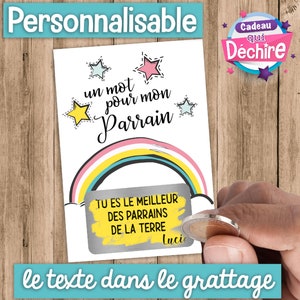 Ticket carte à gratter personnalisable - Mot parrain - idée de cadeau parrain - anniversaire parrain