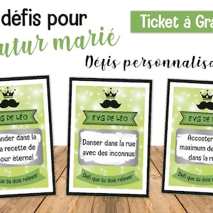 3 cartes à gratter EVG personnalisable avec vos défis et le prénom du futur marié - ticket à gratter EVG - mariage - team du marié