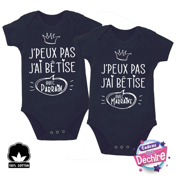 Body bébé bêtise avec parrain ou/et marraine - body bébé fille ou garçon - idée de cadeau - cadeau marraine - cadeau parrain