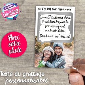 Ticket carte à gratter " Mot pour maman " + photo - idée cadeau fête des mères - cadeau maman