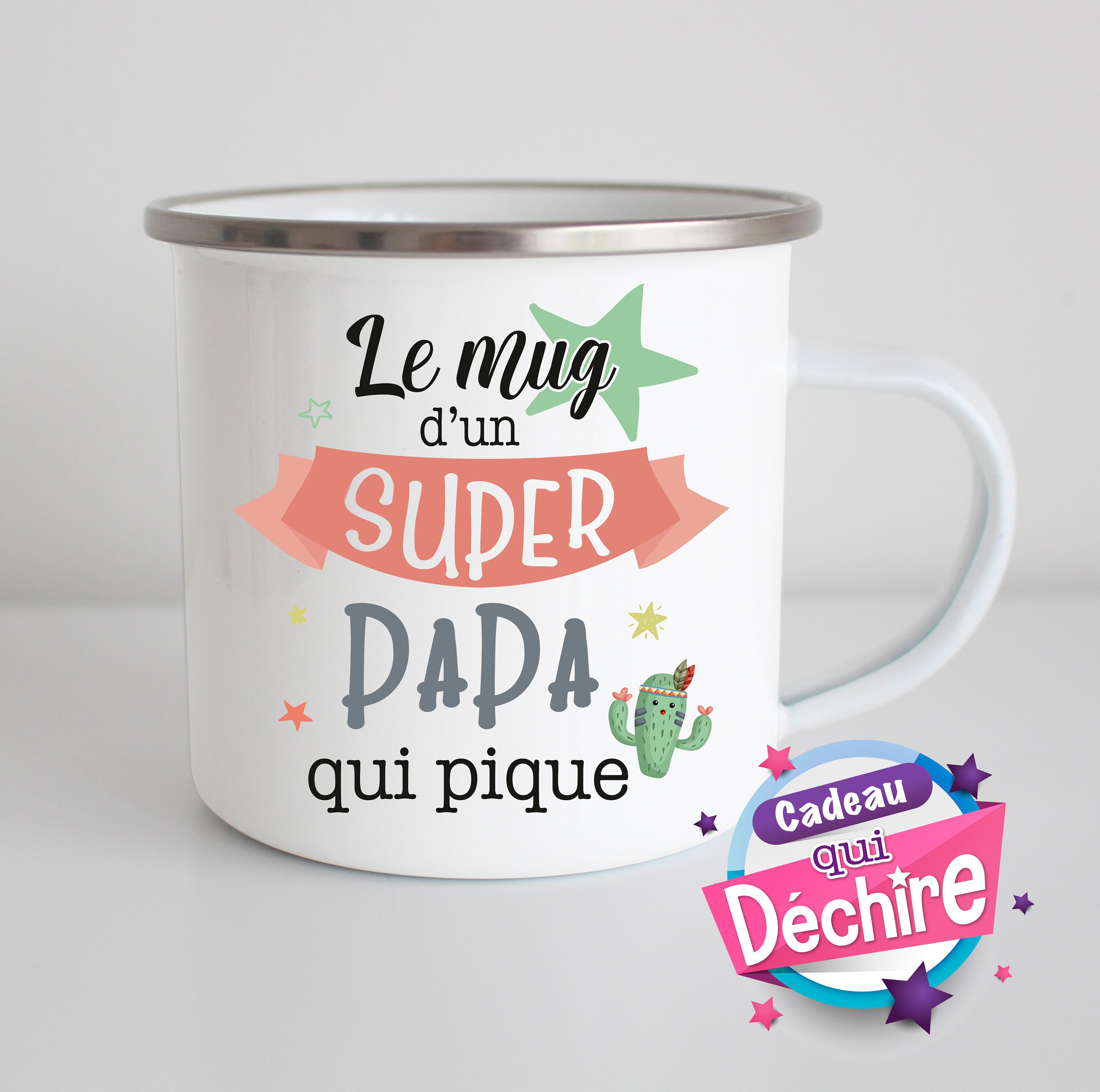 Mug en Acier Émaillé Pour Papa - Idée de Cadeau Anniversaire Mug Tasse Emaillée