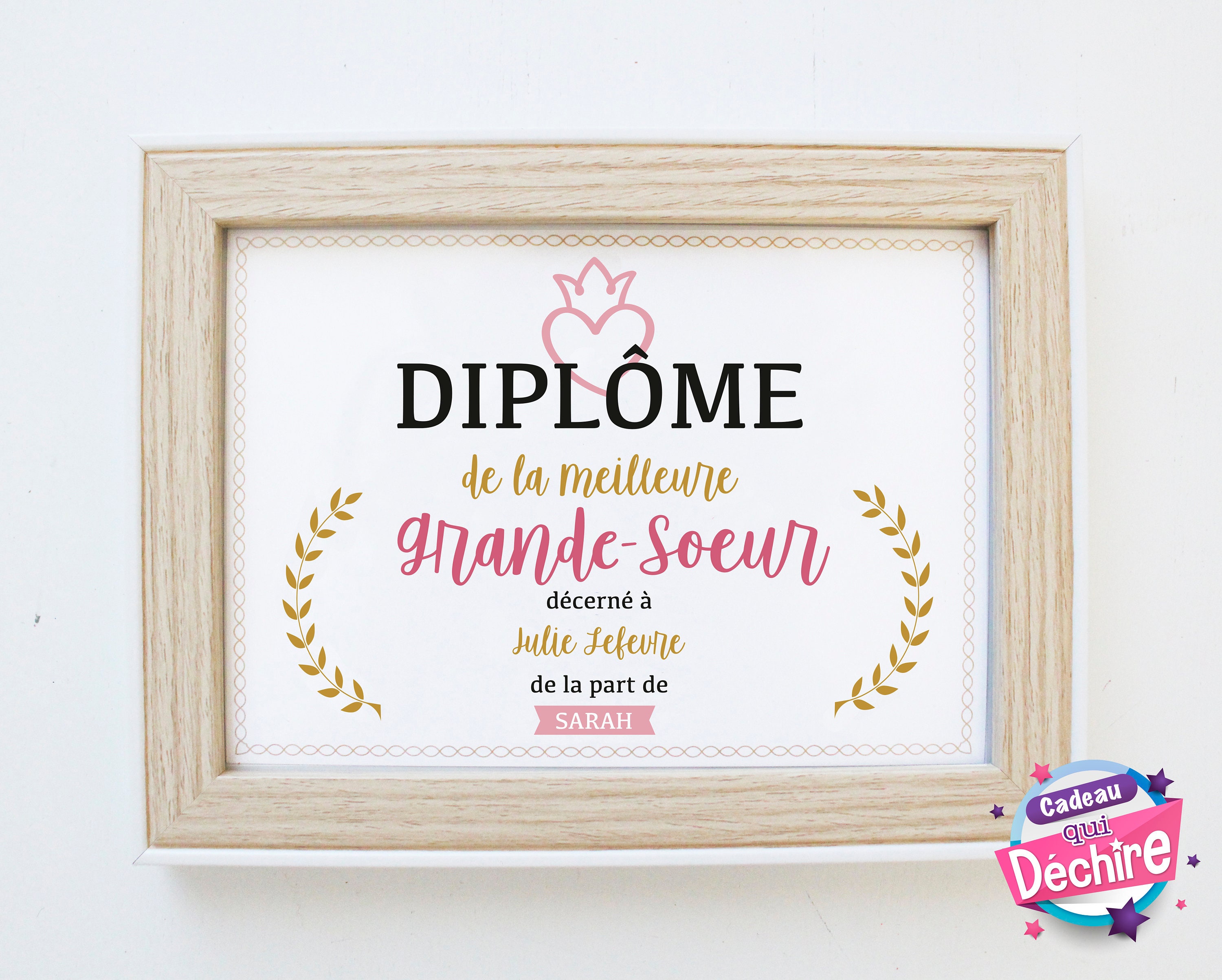 Idée Cadeau Soeur - Affiche Diplôme Grande Choix Du Format Vendu Sans Le Cadre Soeur