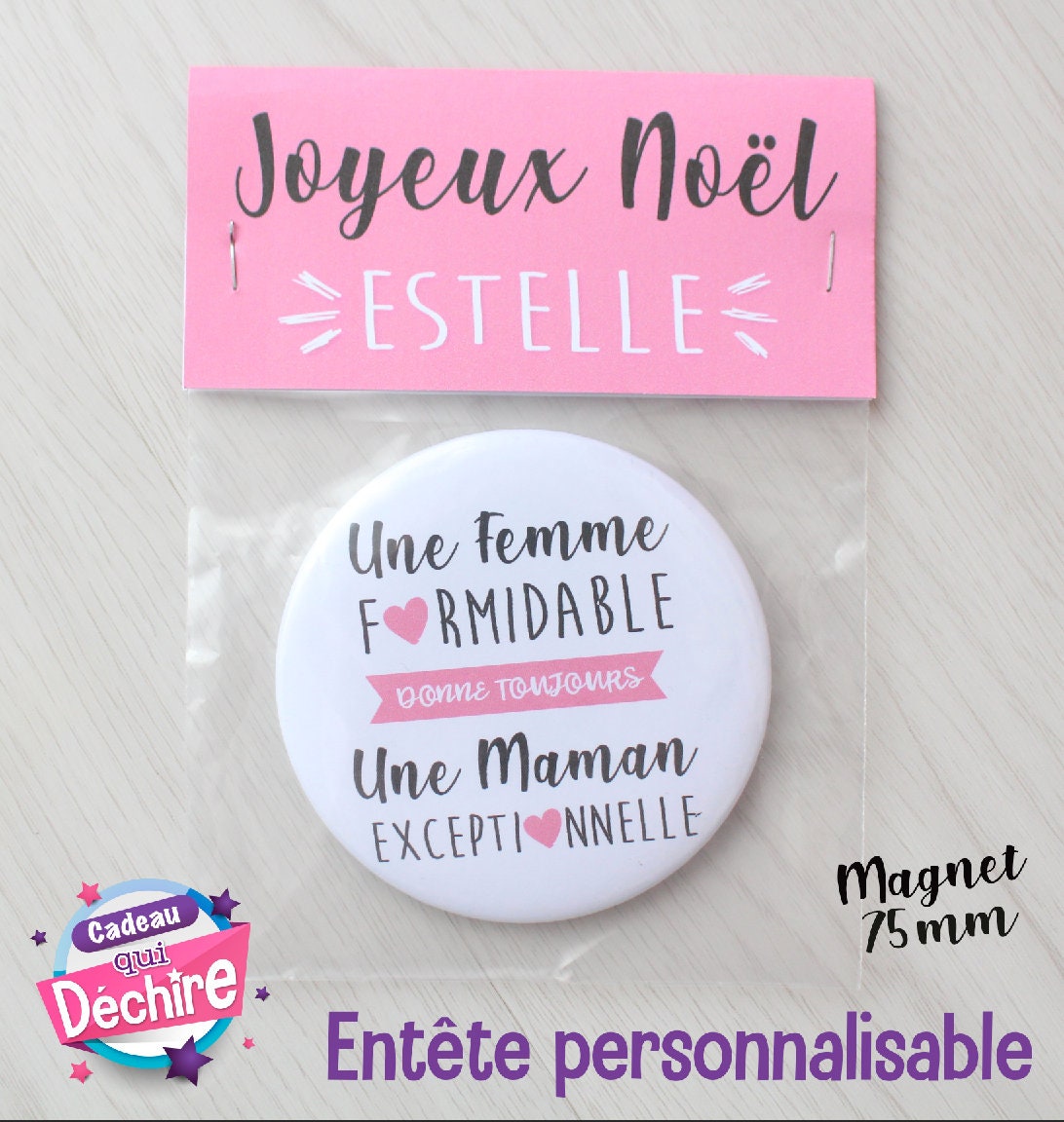 Magnet 75 mm - Cadeau Maman Idée Noël Personnalisable