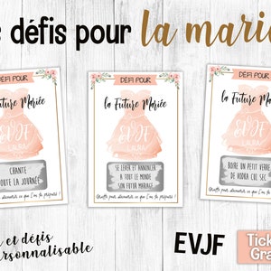 3 customizable EVJF scratch cards with your challenges for the bride with her first name - scratch ticket EVJF - wedding - team of the bride