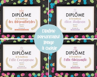 Affiche diplôme personnalisable sans cadre - idée cadeau noël, élève studieuse, cadeau débrouillarde, enfant obéissant, cadeau courageuse