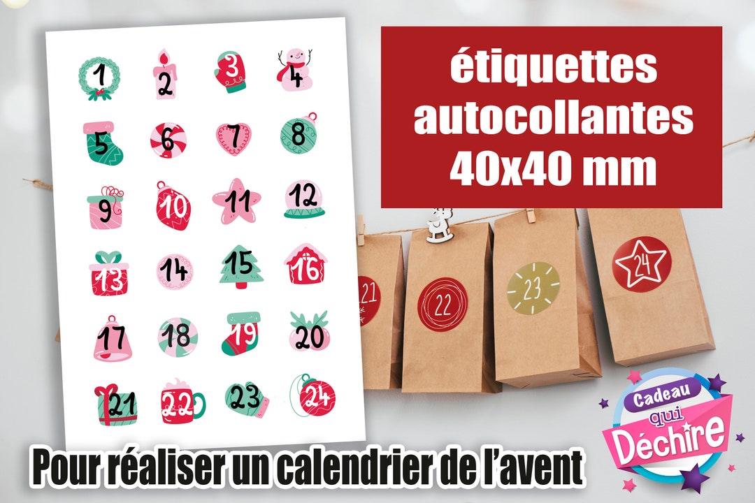Calendrier de l'Avent Etiquettes autocollantes 40x40 mm articles de