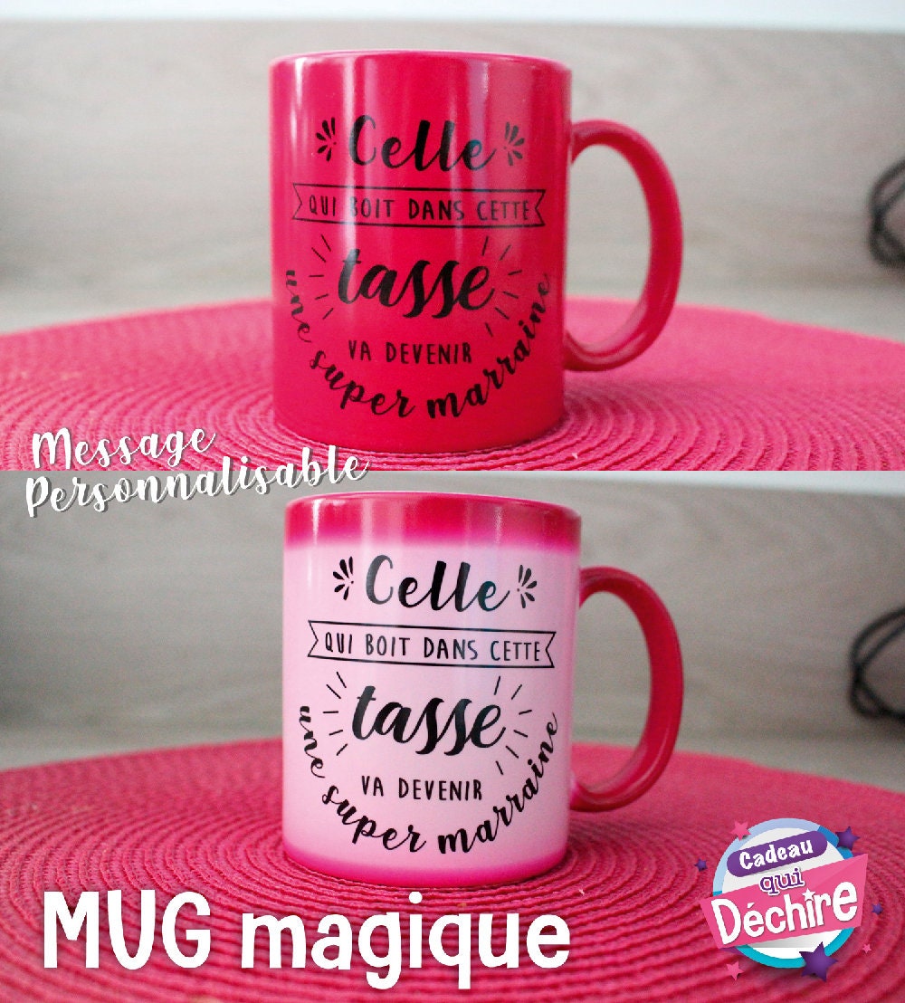 Mug Magique Rose en Céramique - Idée de Cadeau Annonce Bébé Mug Personnalisable Poignée à Droite ou 