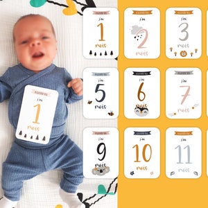 Cartes étapes bébé - évolution bébé - idée cadeau naissance - 12 mois bébé