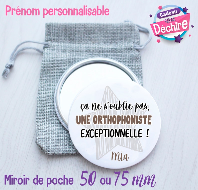 Miroir de poche personnalisable 50 mm ou 75 mm Cadeau orthophoniste idée cadeau orthophoniste image 1