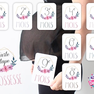 Cartes étapes grossesse - suivie de grossesse - future maman - mois de grossesse