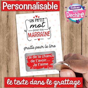 Ticket carte à gratter personnalisable - Mot marraine - idée de cadeau marraine - anniversaire marraine