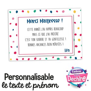 Carte remerciement personnalisable - Remerciement maîtresse atsem nounou avs auxiliaire de puéricultrice maître, etc...