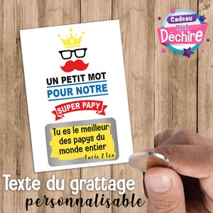 Ticket carte à gratter personnalisable - idée de cadeau fête des grands-pères, cadeau fête des papys, cadeau papy, cadeau anniversaire papy