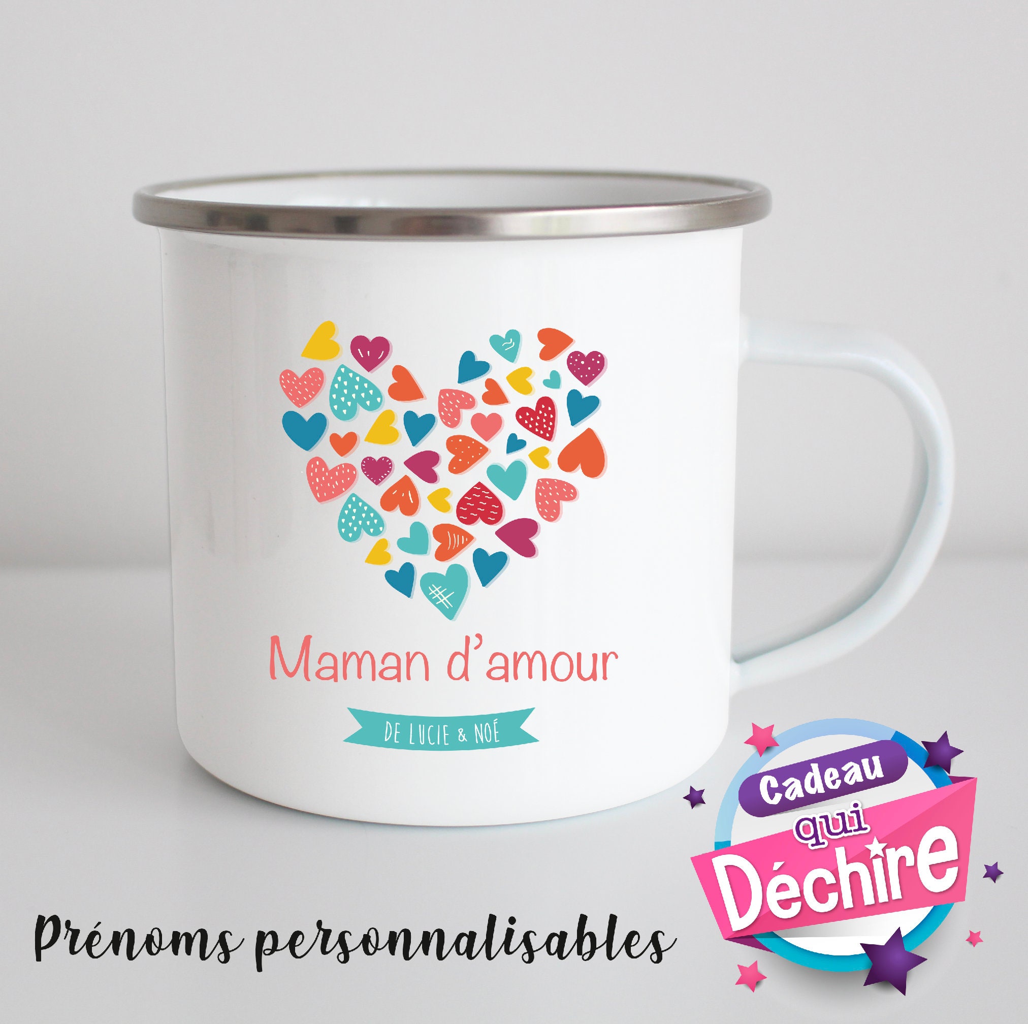 Mug Émaillé, Tasse Émaillée, Idée de Cadeau Fête Des Mères, Maman . Poignée à Droite ou Gauche L'ima