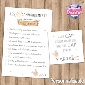 Carte demande marraine - 10 commandements pour marraine - idée cadeau marraine - annonce marraine - veux-tu être ma marraine ?