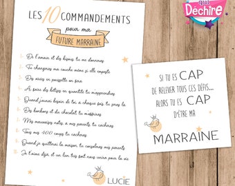 Carte demande marraine - 10 commandements pour marraine - idée cadeau marraine - annonce marraine - veux-tu être ma marraine ?