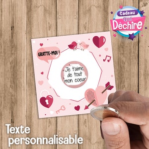 Ticket carte à gratter personnalisable - message personnalisé - idée de cadeau saint valentin, déclaration d'amour, etc...