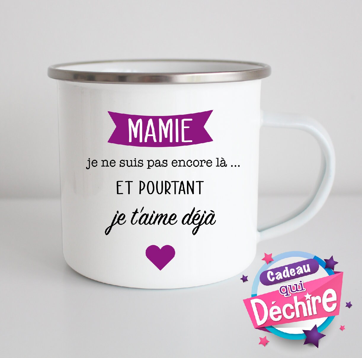 Tasse Émaillée Annonce Grossesse Papa, Papy, Mamie, Tonton, Parrain, Marraine, Maman ou Tata - Bébé