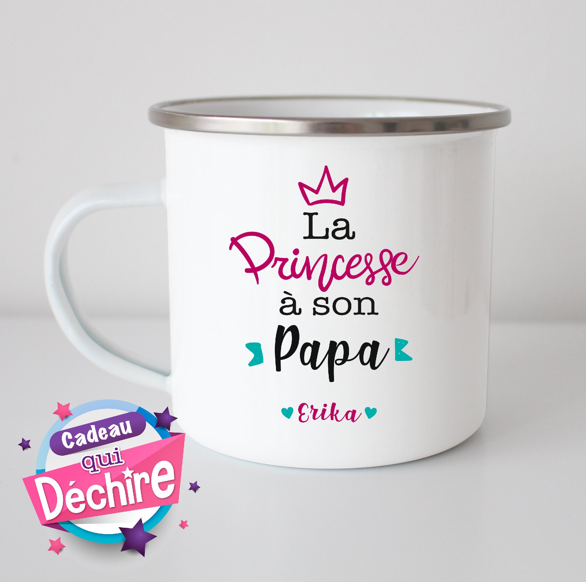 Tasse Émaillée Pour Papa Personnalisable avec Le ou Les Prénom(S - Idée de Cadeau Anniversaire Mug P