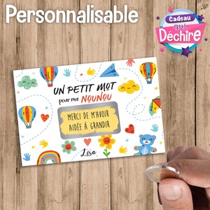 Ticket carte à gratter personnalisable - Remerciement maîtresse atsem nounou avs auxiliaire de puéricultrice maître, etc...