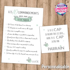 Carte demande parrain - 10 commandements pour parrain - idée cadeau parrain - annonce parrain - veux-tu être mon parrain ?