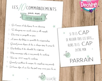 Carte demande parrain - 10 commandements pour parrain - idée cadeau parrain - annonce parrain - veux-tu être mon parrain ?