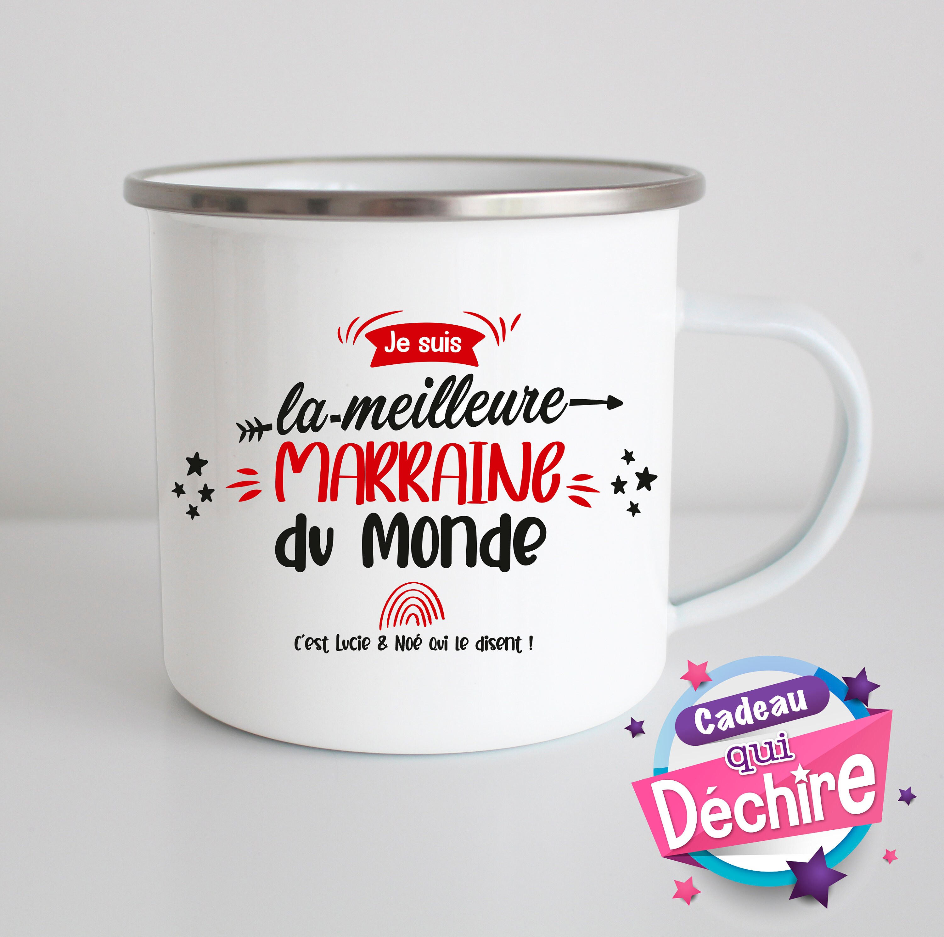 Tasse Émaillé Pour Marraine - Idée de Cadeau Tasse Personnalisable