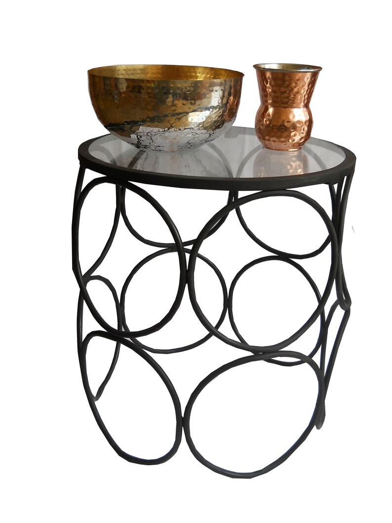 Trovay Round Metal Ring Shape Coffee Table With Glass Top 17inch Long