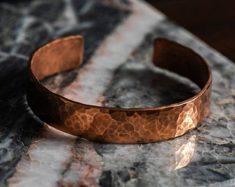 Copper Wrist Cuff Hammered Unisex | Copper Bracelet | Copper Bangle | 7th 9th or 22nd Copper Anniversary Gift | Gift for Him | Hayes Home