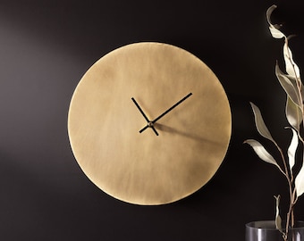 Brass Minimalist Wall Clock Brushed | Brass Homewares | Brass Decor | 21st Brass Anniversary Gift | Silent Wall Clock | Hayes Home