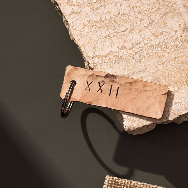 Copper Anniversary Roman Numeral Keyring | Custom Keyring | 7th Anniversary 22nd Anniversary Gift | Copper Anniversary Gift | Hayes Home