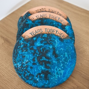 Copper Jubiläum Blaue Patina Untersetzer Set von 4 oder 6 | 9. Kupfer Jubiläumsgeschenk | Blaues Kupfer Untersetzer Set | Hayes Home