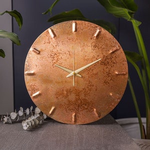 Copper Wall Clock Gold Patina Copper Anniversary Gift Housewarming Gift Copper Decor Silent Wall Clock Hayes Home image 1