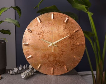 Copper Wall Clock Gold Patina | Copper Anniversary Gift | Housewarming Gift | Copper Decor | Silent Wall Clock | Hayes Home
