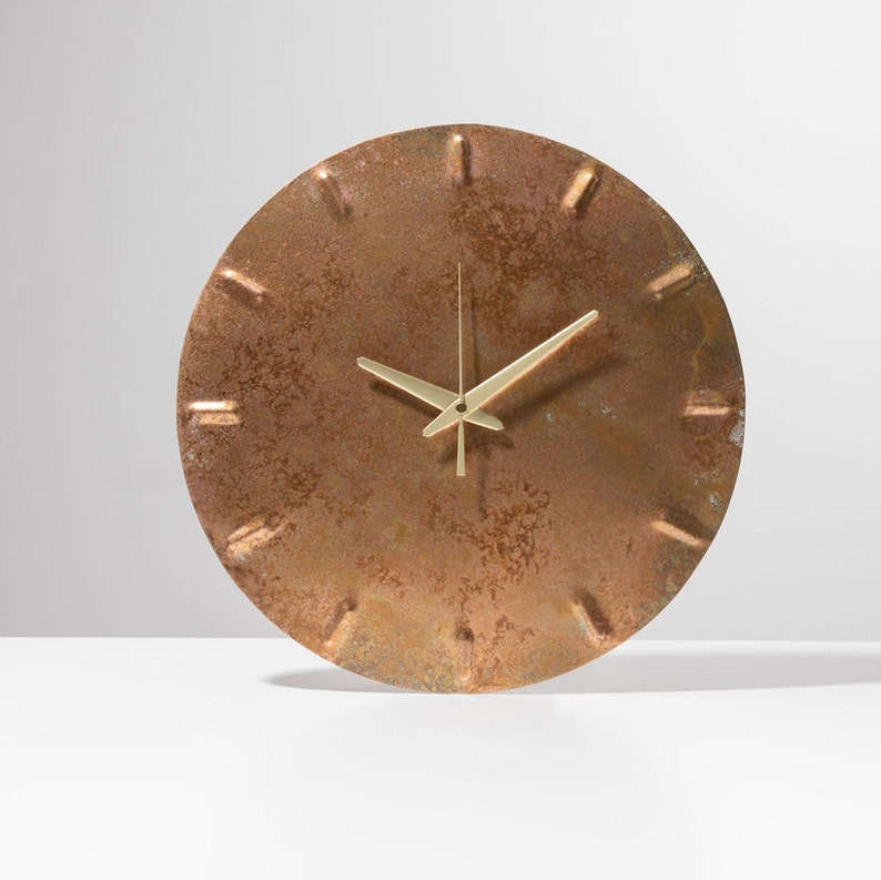 Copper Wall Clock Gold Patina Copper Anniversary Gift Housewarming Gift Copper Decor Silent Wall Clock Hayes Home image 2